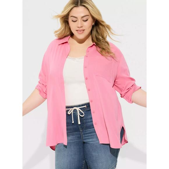 Torrid Drop Shoulder Button-Front Shirt Chateau Rose Size 4 NWT - Picture 1 of 13